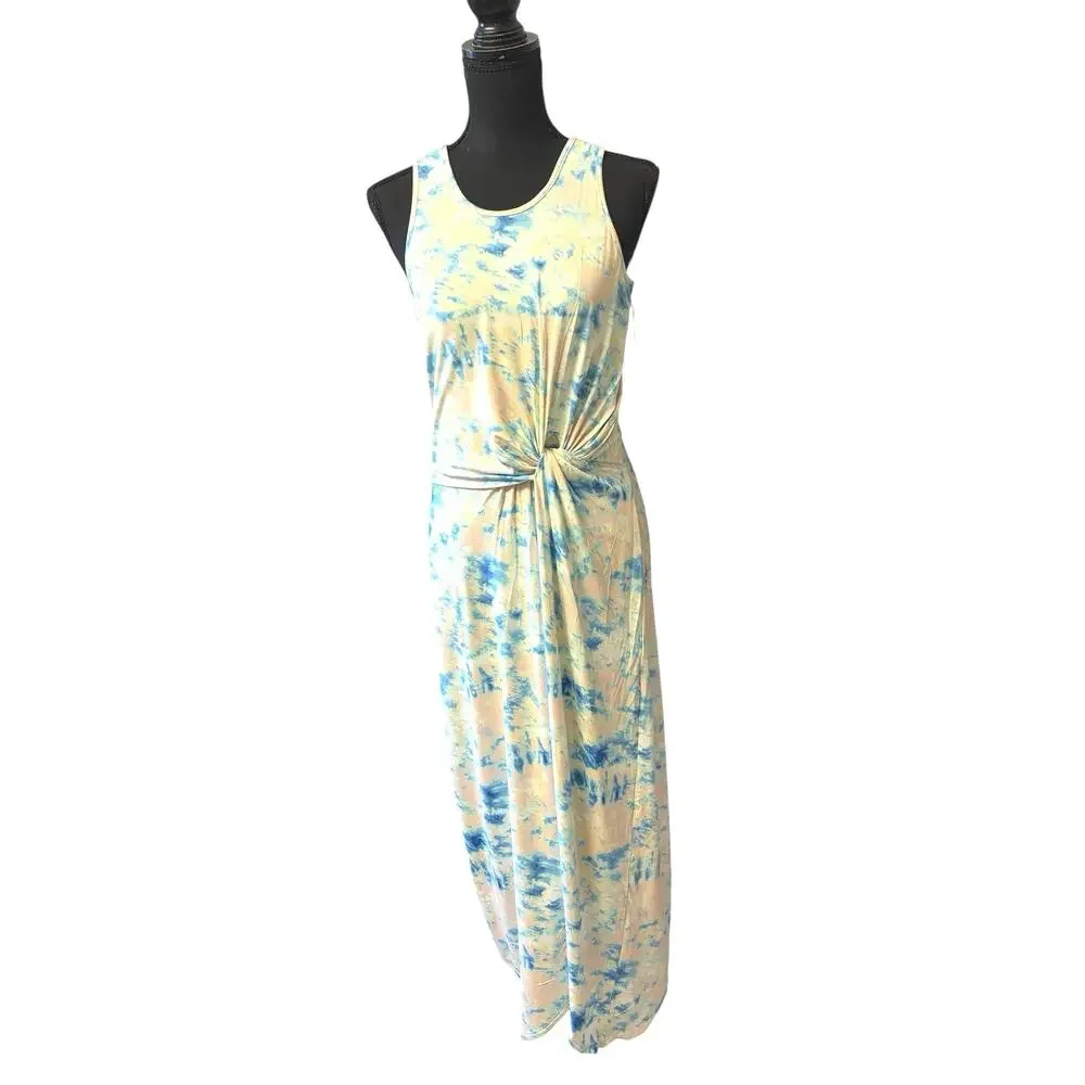 TART Collections Tie Dye Maxi Dress Size M Sleeveless Knot Waist Rayon - Picture 2 of 7